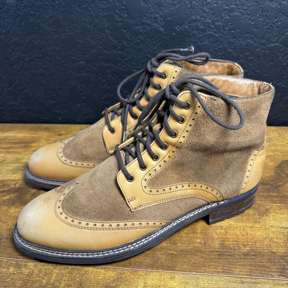 Mark Nason‎ Wingtip SN225089 Tan Leather Suede Brogue Boots Mens 9.5